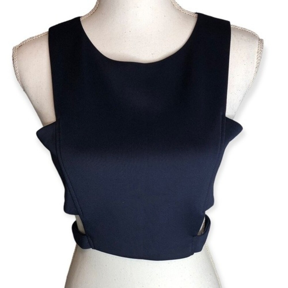 Duo Designer Collection Navy Cropped Cut Out Tank Top